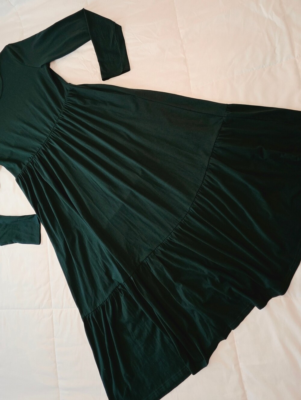 Emerald Green Long Sleeve Tiered Empire Waist Maxi Dress